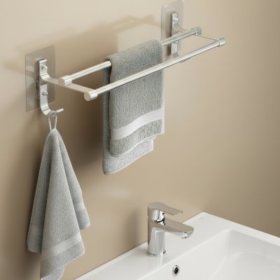 Porte serviette mural de salle de bain argent au-dessus du lavabo de salle de bain moderne