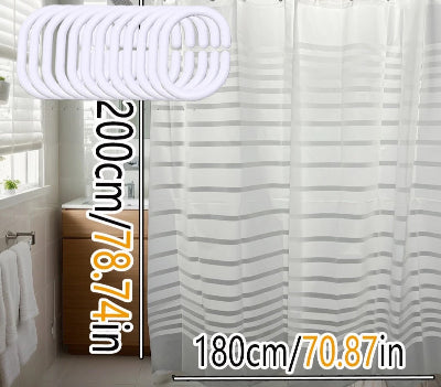 Douche rideaux avec les rayures blanches avec les mesures de 200 cm de hauteur par 180 cm de largeur ainsi que les 12 crochets inclus