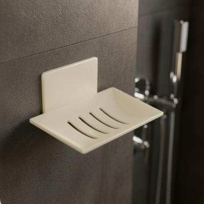 Porte savon dans douche ivoire dans une douche moderne