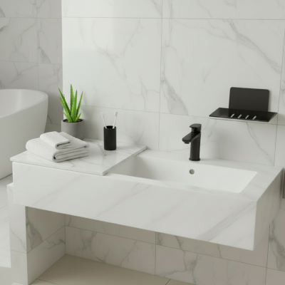 Porte savon dans douche noir dans une salle bain de style moderne serviettes plante pot à brosse à dents