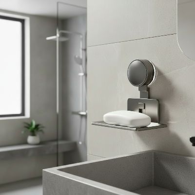 Porte savon douche au dessus d'un lavabo dans une salle de bain moderne
