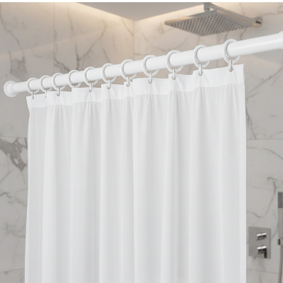 barre pour rideau de douche blanche avec rideau et crochets