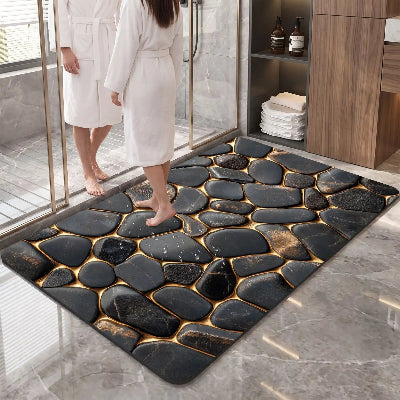 homme dans la douche ainsi que sa femme en toute sécurité sur le tapis antidérapant pour salle de bain au motif de pierres