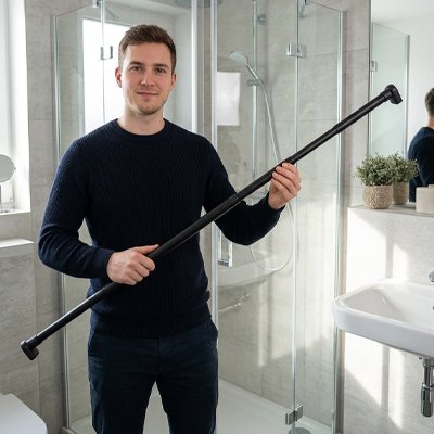 homme se prépare pour installer sa barre de douche 
