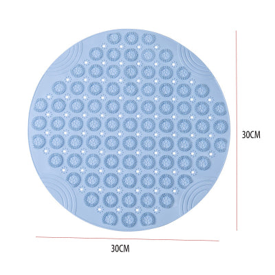 mesures avec le tapis rond bleu pour salle de bain 30 cm par 30 cm bleu