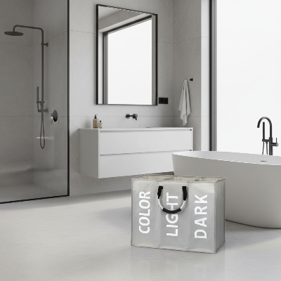 panier a linge 3 compartiment blanc dans une salle de bain moderne