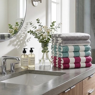 pile du lot de serviette de bain disponible en gris vert et rose