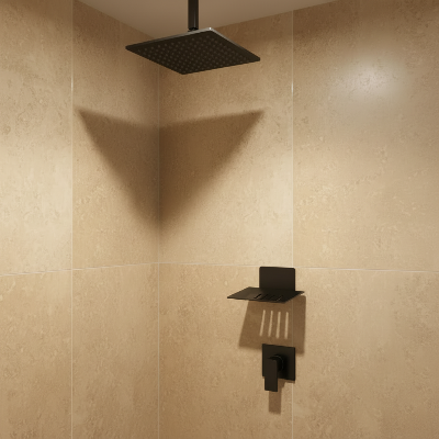 Porte-savon dans douche noir  travertin luxueuse
