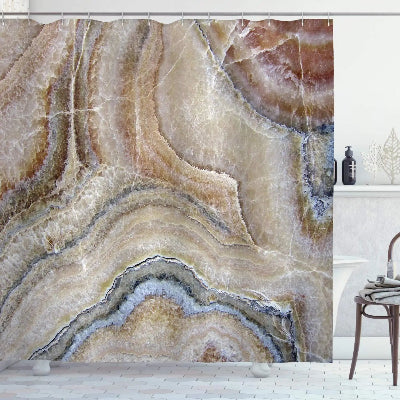 rideaux douche au motif onyx aux couleurs beige brun terre
