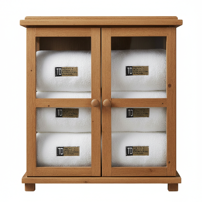 serviette-de-bain-en-lot-blanche-dans-une-petite-armoire-stye-rustique-en-bois-clair